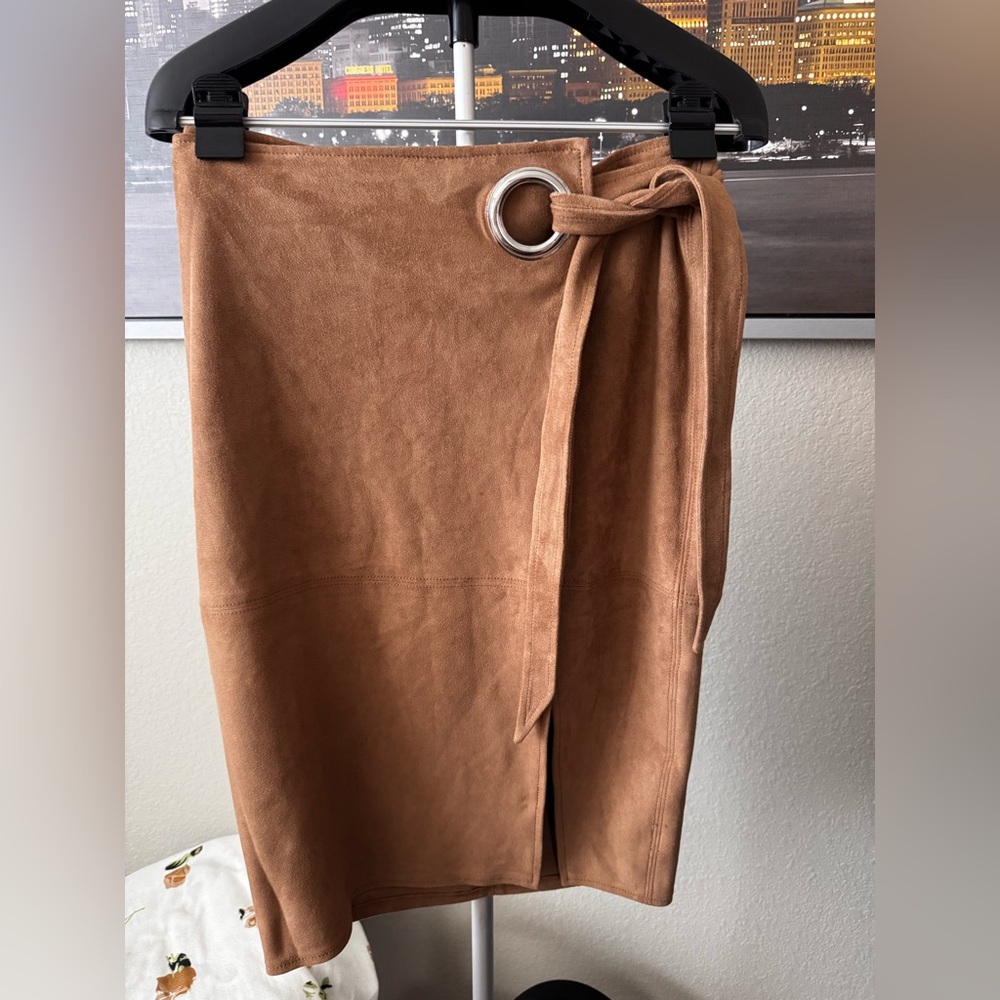 Express Tan Midi Skirt with Ring Detail